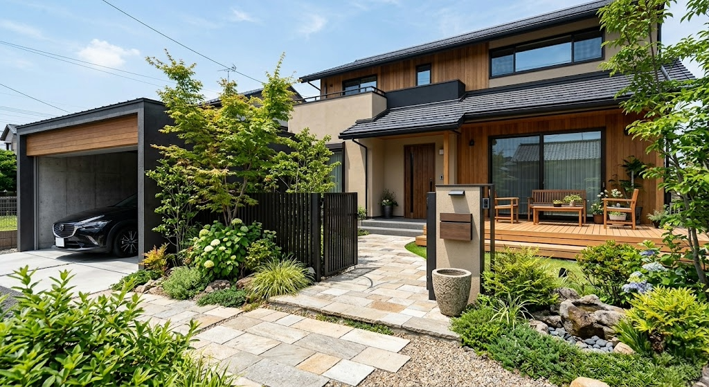 モダンな外観と植栽が調和した外構・エクステリアリフォーム